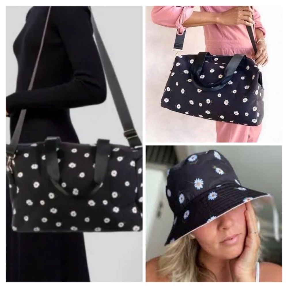 Alice & Olivia daisy print matching duffle bag and bucket hat travel resort